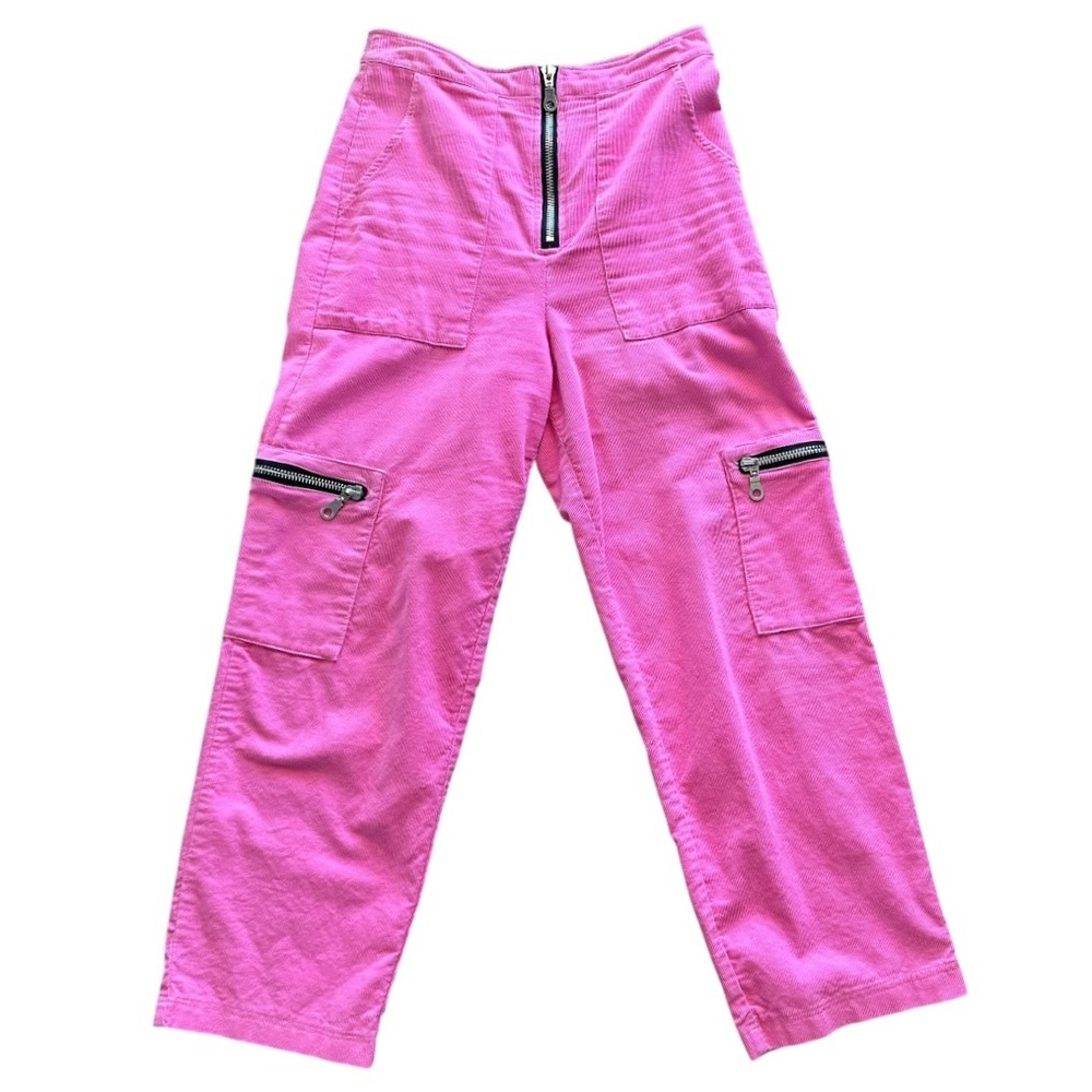 The Ragged Priest Pink Corduroy Zip Up Cargo Pants Size S